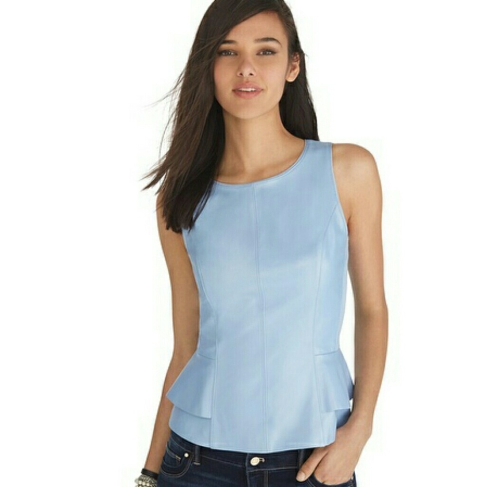 White House Black Market Light Blue leather Peplum Sleeveless Top